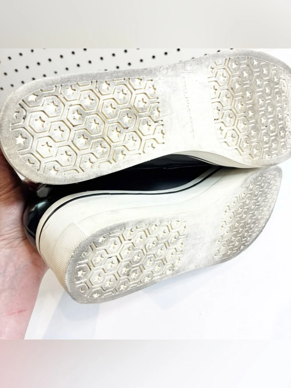 Stella McCartnery | Black Patent Leather Gold Chain Link Slip On Sneakers - Picture 5 of 5